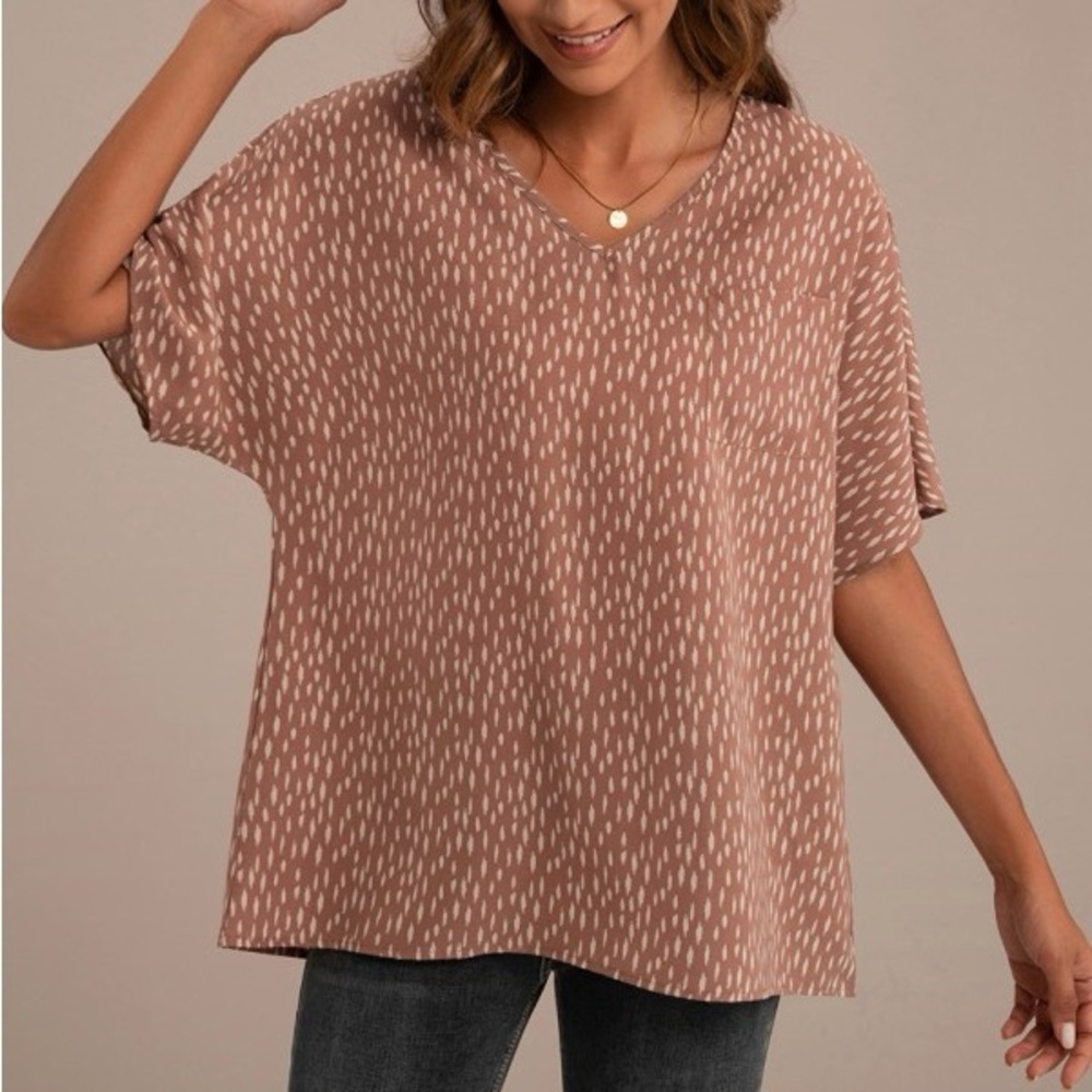 Jodifl • Rust Animal Print V Neck Oversized Pocket Blouse